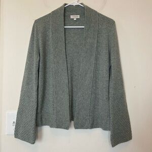 KINROSS Cashmere Open Front Bell Sleeve Cardigan Sweater Gray/Green Sz Small